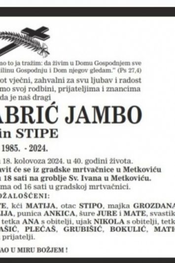 Tuga u Metkoviću, Gorici, Dubravi...Iznenada je u 40. godini preminuo Ivan Gabrić - Jambo
